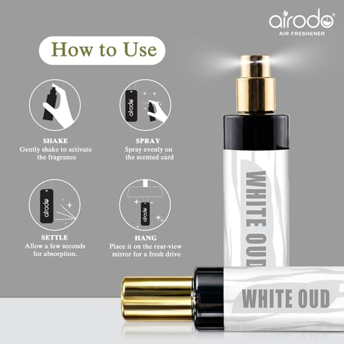 Image of Airodo White Oud Air Freshener Spray With Hanging Card|200 + Sprays, Long Lasting | Luxury Air Freshener For Air Interior| Air perfume (30ml,Pack of 1)