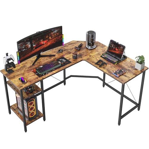 Image of CubiCubi L Shaped Desk, 59.1 Inch Reversible Corner Desk with Storage Shelves, Home Office Desk for Writing Gaming Study, Warm Brown