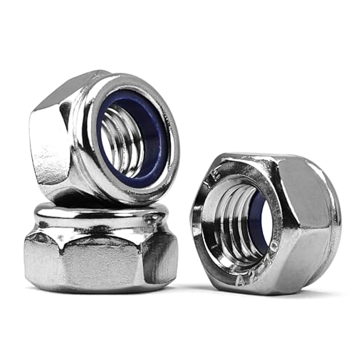 M6-1,0 Tuercas de Seguridad de Nylon, Tuerca Hexagonal Acero Inoxidable 304, Tuerca Autoblocante DIN985 (50 Piezas)
