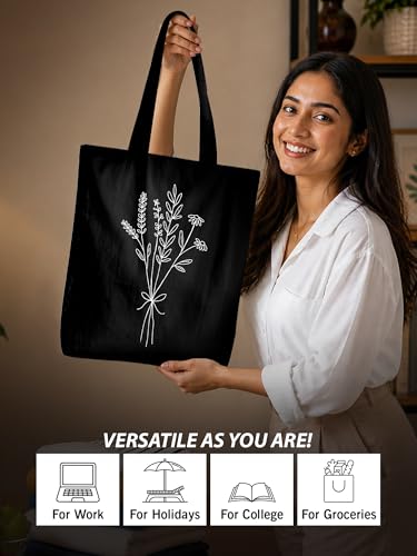 Image of DOODLE Premium Canvas Tote Bag for Women with Zip and Inner Pocket for Shopping, Office, Travel and Daily Use