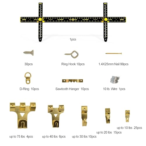 Image of Hang It Perfect Picture Hanging Tool with Level, Picture Hanger Tool and Wall Hangers for Pictures, Frame Hanging Kit with 220-Piece Picture Hanging Kits, 36 inch- Black