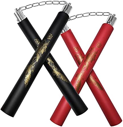 zalani Nunchucks,Safe Foam Rubber Training Nunchucks(Black+Red)
