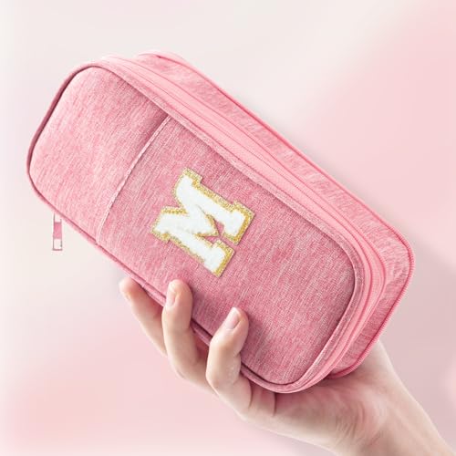 Image of Large Capacity Pink Pencil Case, Cute Pencil Case Pencil Pouch with Zipper For Girls Women, Expandable Preppy Pencil Bag Large Storage High Capacity Bag Organizer for School Home Office Supplies, M