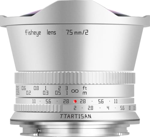 TTARTISAN APS-C 7.5mm F2 Fisheye Lens, 180 ° Ultra Wide Angle, F2 Large Aperture with Clicked Aperture Ring Compatible with Canon RF-mount Cameras R7、R10、R50、R100