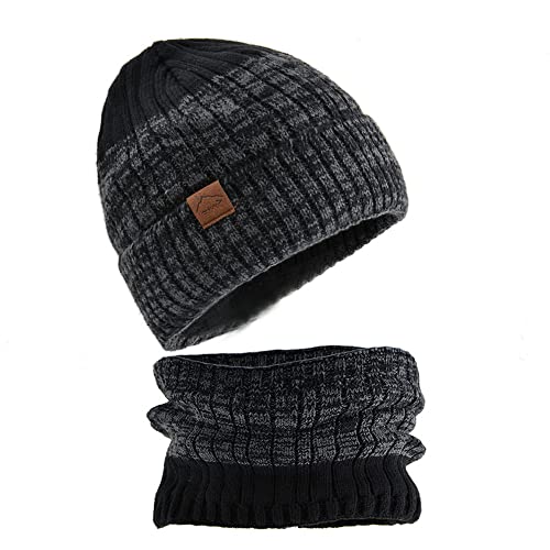 Consejos para Comprar Gorros de punto para Hombre . 41 Gorro Invierno Hombre, Gorro y Bufanda Invierno Primavera para Hombre y Mujer, Gorros para Frío Tejido de Punto (Negro Dos Tonos)