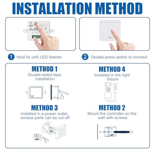 Interrupteur d’Éclairage Sans Fil 433 MHz, Interrupteur Va et Vient + Contrôleur Récepteur 2000 W/10 A, AC 100-240 V Interrupteur De Sécurité pour Éclairage et Ventilateur, Portée 50m – vue 5