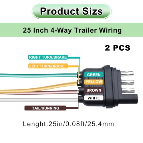Image of 2 Packs 25 Inch 4-Way 18 AWG 4 Prong Trailer Wiring Harness Plug Male End Replacement Connector for Trailer Hitch Wire Multi-Purpose Ship Lamp Dust Cover With Trailer Side 5-Pin Trail Lamp Plug