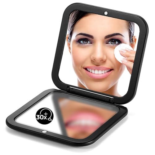 OMIRO Folding Compact Mirror 1X/30X Magnification 3 Pocket Size Square Hand Mirror for Travel Makeup (Black)