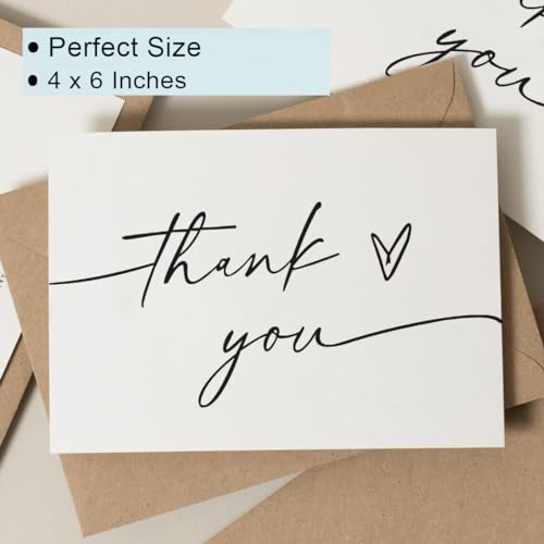Thank You Cards with Envelopes 4 x 6, Minimalistic Design, Thank You Notes with Envelopes Set for Baby Shower, Wedding, Small Bussiness, Graduation,Bridal Shower,Bulk Pack of 30 (White) - Thumbnail 5