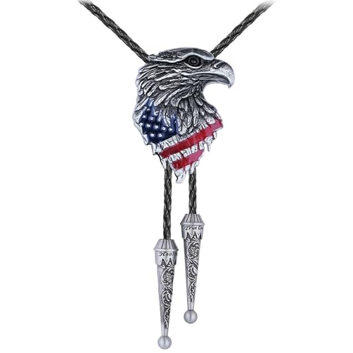 Image of USA 250th Anniversary Western Cowboy Patriotic Eagle Bolo Tie | Premium braided leather, anti-tarnish alloy pendant, adjustable sliding clasp, patriotic bolo tie for USA 250th Anniversary