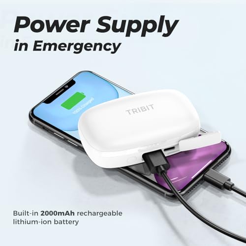 Image of Tribit Wireless Earbuds, Bluetooth Headphones, Bluetooth 5.2 Touch Control Headphones with Mic Earphone Call Noise Reduction, Deep Bass IPX8 Waterproof, Work Music Call, White