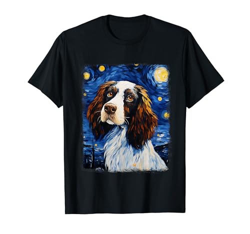 English Springer Spaniel Cane Starry Night Painting Maglietta