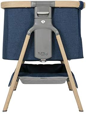 Tutti Bambini CoZee® Bedside Crib/Co-Sleeper with Breathable Mesh Window, Travel Bag and Easy Fold (Oak and Midnight Blue)