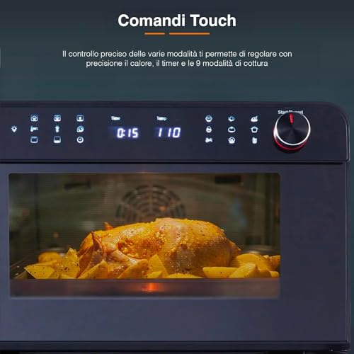 Avilia Dampfgarer mit integrierter Luftfritteuse 25 l, ideal zum Dampfgaren, Frittieren mit Luft, Rösten, Auftauen, Fermentieren von LCD-Display