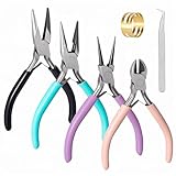 Pinze per Creazione Gioielli 4 Pezzi Pinze a Naso Rotondo/Catena/Tagliafili/Piegato con Apri Anelli a Molla e Pinzette per Riparazione e Creazione di Bigiotteria