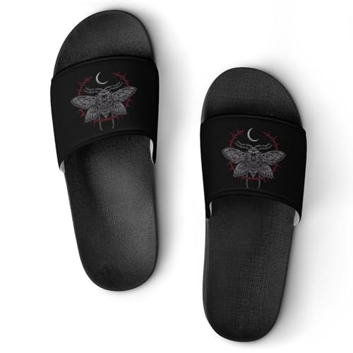 Gothic Moth Occult Non Slip Slides Sandals for Women Men Quick Drying Shower Shoes for Bathroom Pool Beach