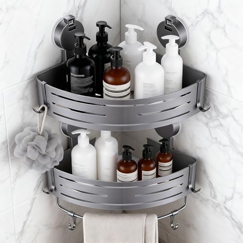 Reviews de Esquinero para baño - 5 favoritos. 49 OSLIFE Esquinero para Baño Regadera, 2 Piezas Estante para Baño con Ganchos y Barra para Toallas, Organizador de baño Mueble Antióxido con Ventosa Fácil Instalar