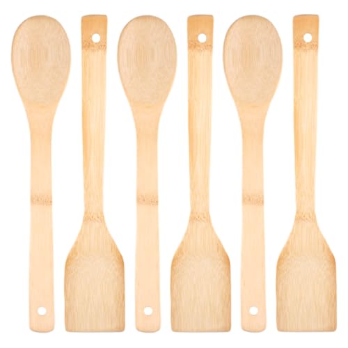 Lot de 6 Ustensiles de Cuisine en Bois,30cm Cuillere en Bois de Cuisine,Spatule Bois Cuisines,Spatule en Bois pour Faire Sauter,Mijoter,Cuire à Feu Doux et...