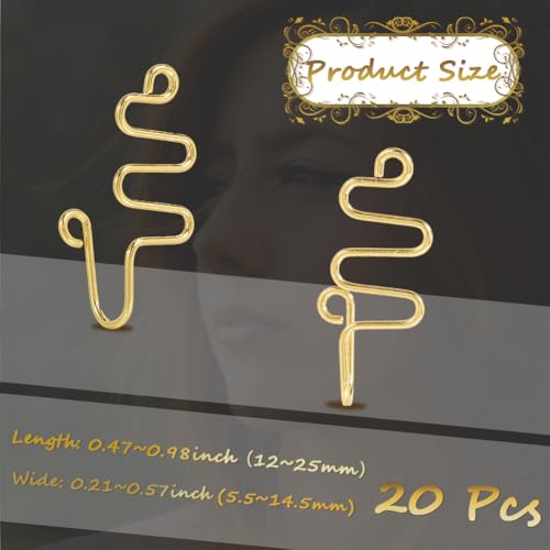 GORGECRAFT 20Pcs Gold Faux Nose Jewelry Cuffs for Men Women
