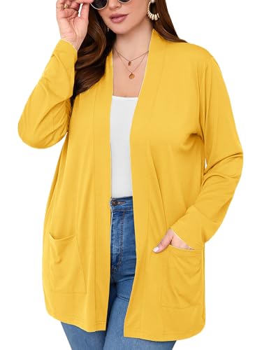 Image of AusLook Plus Size Lightweight Cardigans for Women Open Front Pockets Jacket | 1X-5X,Soft Stretch,Long Sleeve,Longline Coverage,Dress Jeans Layer,Work Travel Style,Spring Fall Wear