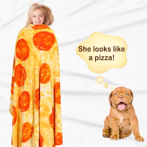 Image of Bnuitland Pizza Funny Blanket, 300 GSM Double Sided Giant Novelty Realistic Food Blanket for Adults and Kids, Super Soft Flannel Throw
