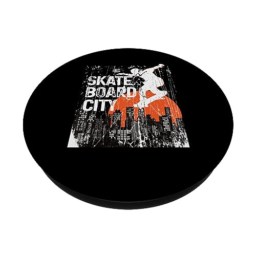 Skateboard City, s Retro Grunge s Skate Boarder's PopSockets Swappable PopGrip, Black - Image 2