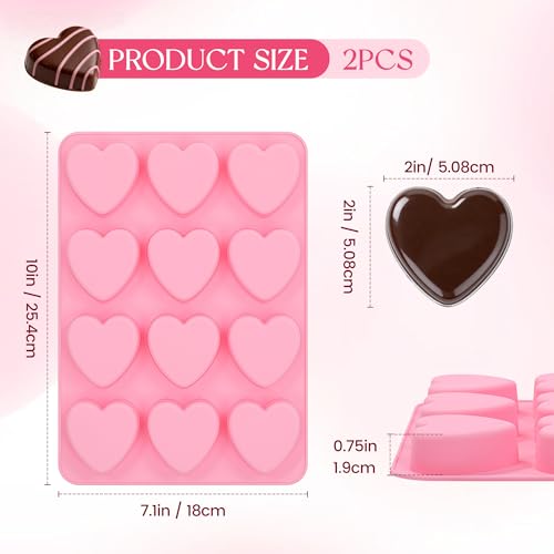 Image of Heart-Shaped Silicone Chocolate Molds - Set of 2, Perfect for Mother's Day, Non-Stick Candy Heart Molds for Baking, Candy, Gummy, Cake, Jelly, Pudding, Handmade Soap Mould