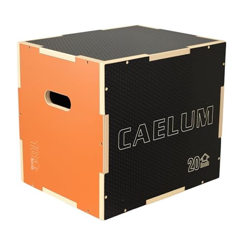CAELUM 3-in-1 Wooden Plyo Box – 400lbs Heavy-Duty Jump Box for Home & Gym, Non-Slip Plyometric Box for Step-Ups, Squats & Strength Training Black Orange