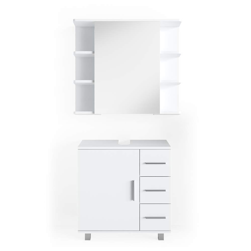 Vicco Badmöbel-Set Ilias, Weiß, 60 cm, besteht aus Badspiegel und Waschbeckenunterschrank
