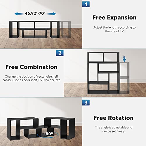 Devaise 3 Pieces Console Tv Stand For 45 50 55 Inch Tv, Tv Table Modern Entertainment Center Media Stand, Storage Bookcase Shelf For Living Room, Black #TOP2