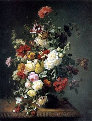Peinture à l'huile de fleurs et fruits tableau Jean Simon Saint-Amand toile 30x36 pouces