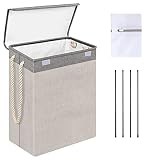 POBOMVOM 60L Laundry Basket with Lid, Hampers for Laundry with Rope Handles Waterproof Lining Detach