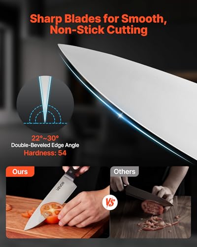 Image of VEVOR Kitchen Knife Set with Block and Sharpener, 15 Piece German High Carbon Stainless Steel Knife Set, Kitchen Cutlery with ABS Ergonomic Handle, Sharpening Rod and Wooden Block, for Home Cooks