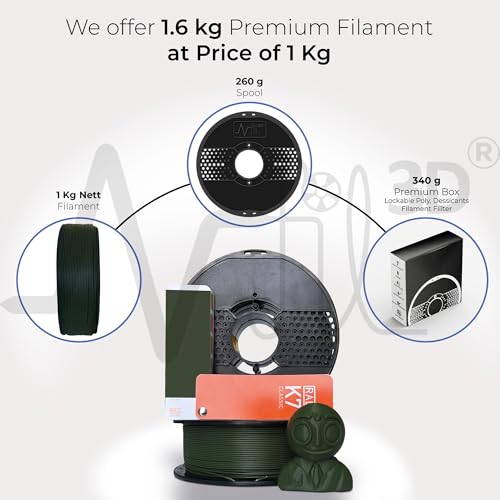 Image of NFIL3D 1KG Net Turbo Finish PLA+ Army Green 3D Printer Filament | Filaments for 3D Printer| 1.75mm| Accuracy + /- 0.015mm | 1000g 3D Filament, 250g Spool, 350g Packaging Weight (Total Weight 1.6KG)