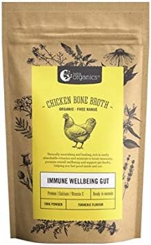 Organic Free-Range Chicken Bone Broth Powder with Turmeric - Naturally-Occurring Collagen, Vitamins, & Minerals - 12-Hour Slow-Cook For Max Nutrients, Digestion, Joint Health, & Stress Relief