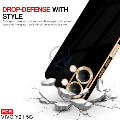 Image of AESTMO AELVOUX Back Case Cover for Vivo Y21 5G / Y11 5G | Gold Electroplating Chrome | Raised Edges | Super Soft-Touch | Bumper Back Cover for Vivo Y21 5G / Y11 5G (Gold & Black)