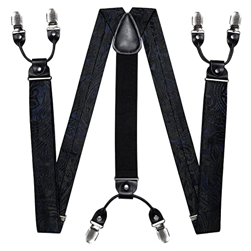 Image of DiBanGu Paisley Bow Tie and Supenders for Men Tuxedo Heavy Duty 6 Clips Suspender Adjustable Y-Shape Mens Trouser Braces