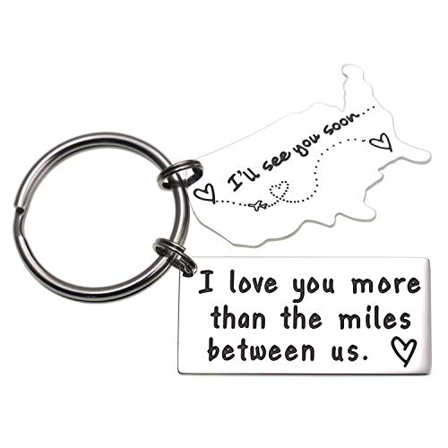 Love Keychains for Couples I Love You More Than The Miles Between Us I Will See You Soon Long Distance Relationship Gift Boyfriend Gift Girlfriend Gifts Going Away Gift State Keychain (Keychain)