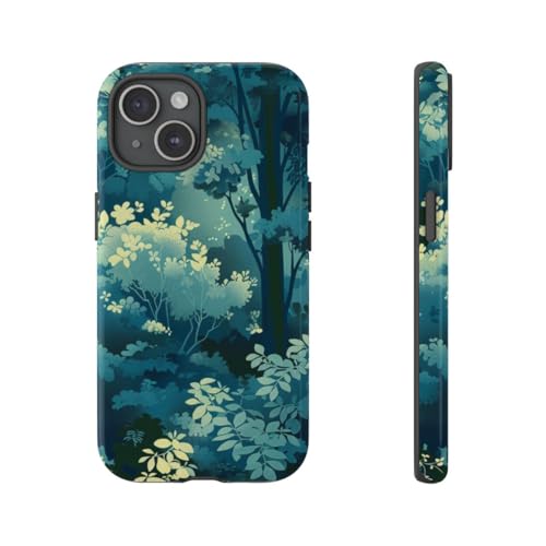 Coque rigide iPhone 15 motif feuillage vert pour éviter rayures et chocs