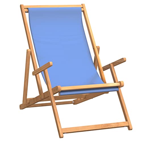Vidaxl Deck Chair, Patio Sling Chair For Balcony Deck Porch, Folding Adjustable Beach Chair For Deck Beach Pool Garden, Solid Wood Teak Blue #TOP6