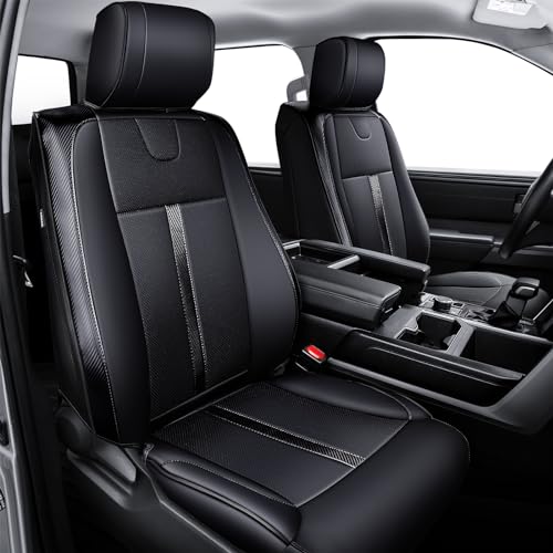 Carlimeki Leather Seat Covers Custom Fit for Tundra 2026 2025 2024 2023 2022 CrewMax SR SR5 Limited Platinum 1794 Edition TRD Pro Capstone - Carbon Fiber - Premium Faux Leather Fully Covered