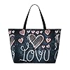 Evengigy I Love You Words with Hearts print Waterproof Beach Tote Pool Bags for Women Large Gym Tote Carry On Bag for Travel #3