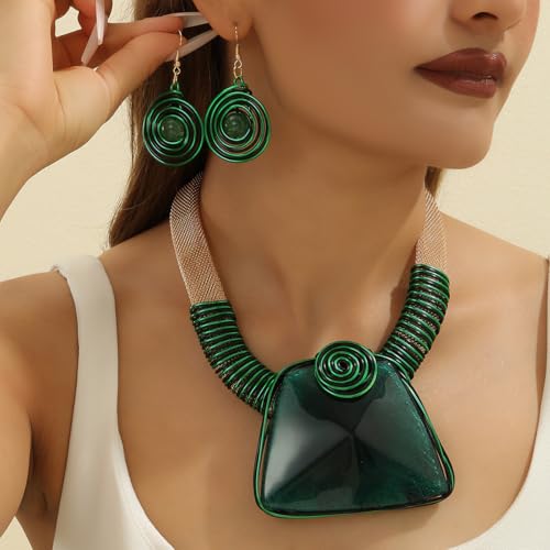 Collar Feng Shui y pendientes para mujer con resina retro 5