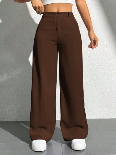 Image of Toochki Trousers for Woman Pants Women's Formal Office Korean | Beige Black Track Pant | Straight | Cotton Spandex Stretchable Trouser | High-Waisted Bottom Wear