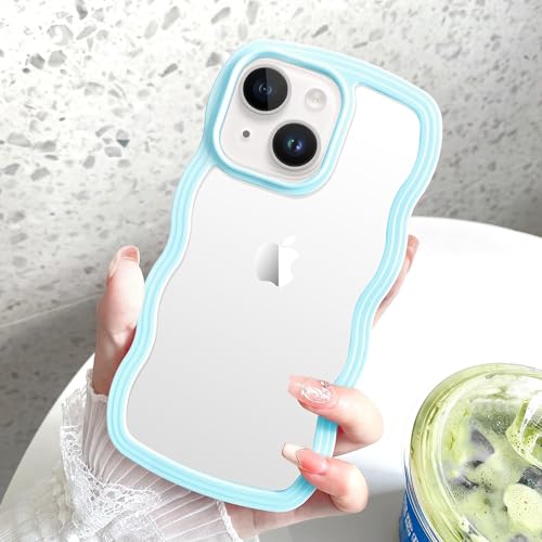 Image of COVERLY for iPhone 12 Pro Case Clear Curvy Wave TPU Cover,Cute Transparent Curly Frame Slim Fit Stylish, Korean,Translucent Soft Pretty Bumper Aesthetic Cover for Apple iPhone 12 Pro -Light Blue