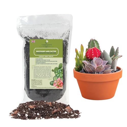 Professional Succulent Soil Premium All Purpose Blend | Pre-Mixed Ready to Use for Cactus and Succulents | Premium Compost Perlite Pine Bark - Made in UK - 1 LITER