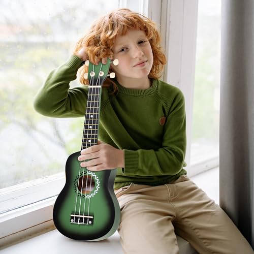 Image of ADM Ukulele for Beginners Hawaiian Wood Ukelele Kit for Kids Adult Student Starter Professional Ukalelee Pack Bundle with Free Lessons Gig Bag Strap Nylon String Tuner (Greenbrust, 21 Inch)