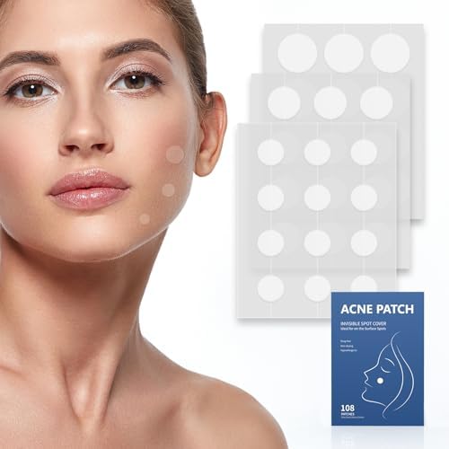Pimple Patches for Face, 108 Count 3 Sizes(8,10,12 mm) Pimple Patch Zit, Invisible Hydrocolloid Patch Spot Treatment Stickers for Face