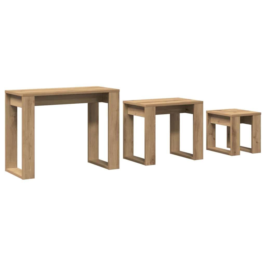 vidaXL Nest of Tables 3 pcs, Nesting Table for Hallway Living Room, Coffee Table, Side Table, Modern Style, Artisan Oak Engineered Wood