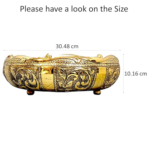 Image of Decorative Embossed Urli Bowl | Aluminium Urli Pot for Floating Flowers and Tea Light Candles Home Office Table Decor Diwali Decoration Items (Brass Antique, Large (12 inch))